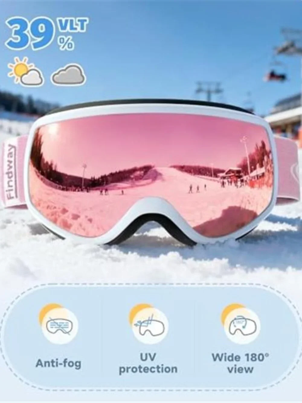 Kids Ski Goggles Anti Fog UV400 Snowboard Goggles Helmet Compatible